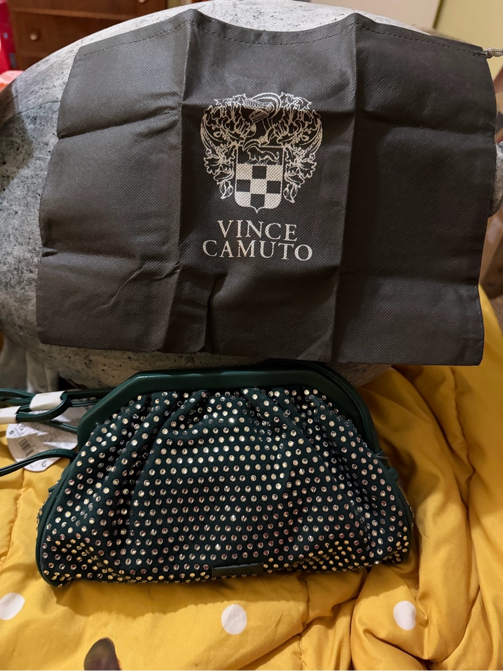 Vince Camuto Baklo Embellished Clutch/cross body in the color "Malachite Suede” - Picture 5 of 5